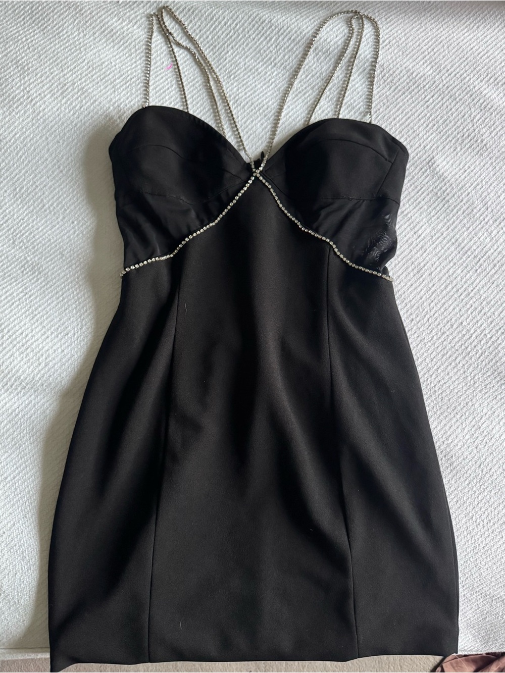Heiress Beverly Hills Black Rhinestone-Trim Strap Mini Dress Small
